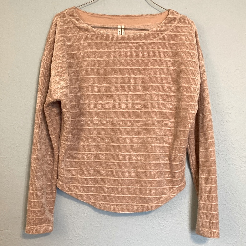 by Anthropologie Womens Size XS Chenille Dusty Pink Striped Sweater Velour Soft